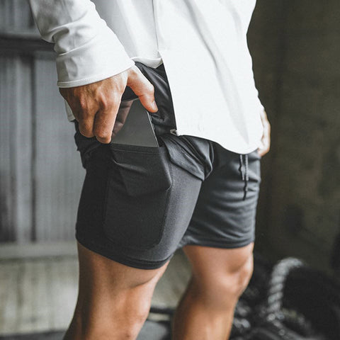 2019 Men's Fitness Shorts With Mobile Phone Inside Pockets Jogger Shorts Training Sporting Shorts Solid Workout Gym Shorts Pants