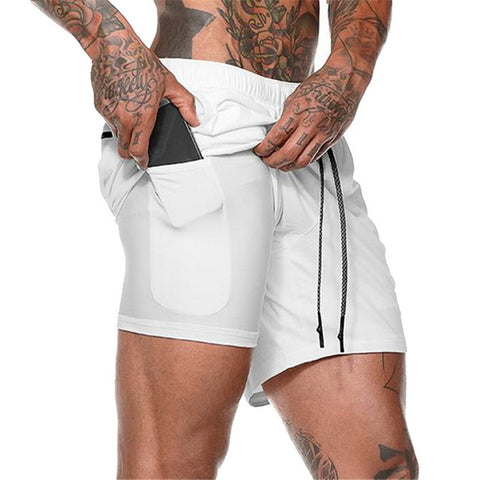 2019 Men's 2 in 1 Joggers Shorts Security Pockets Men's Double Layer Shorts With Pocket Fitness Shorts Solid Camo Workout Shorts